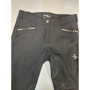 NWOT Fair Play Equestrian Riding Breeches Blk Women's Sz M  Metal Bit Accents